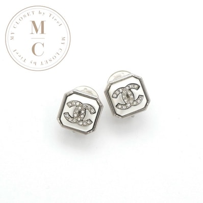 シャネル CHANEL ピアス イヤリング シルバー ココマーク スクエア パール ラインストーン