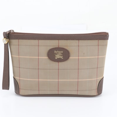 ■美品 バーバリー チェック 柄セカンドバッグ レザー×キャンバス