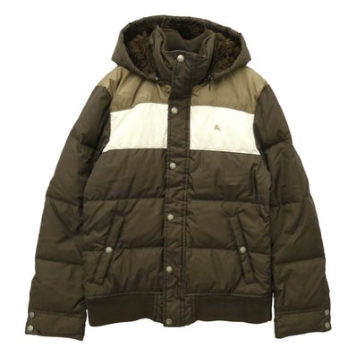 BURBERRY BLACK LABEL バーバリーブラックレーベル BMP65-527-58 裏地チェック ロゴ刺繍 フード ダウン ジャケット ブラウン系 M【中古】