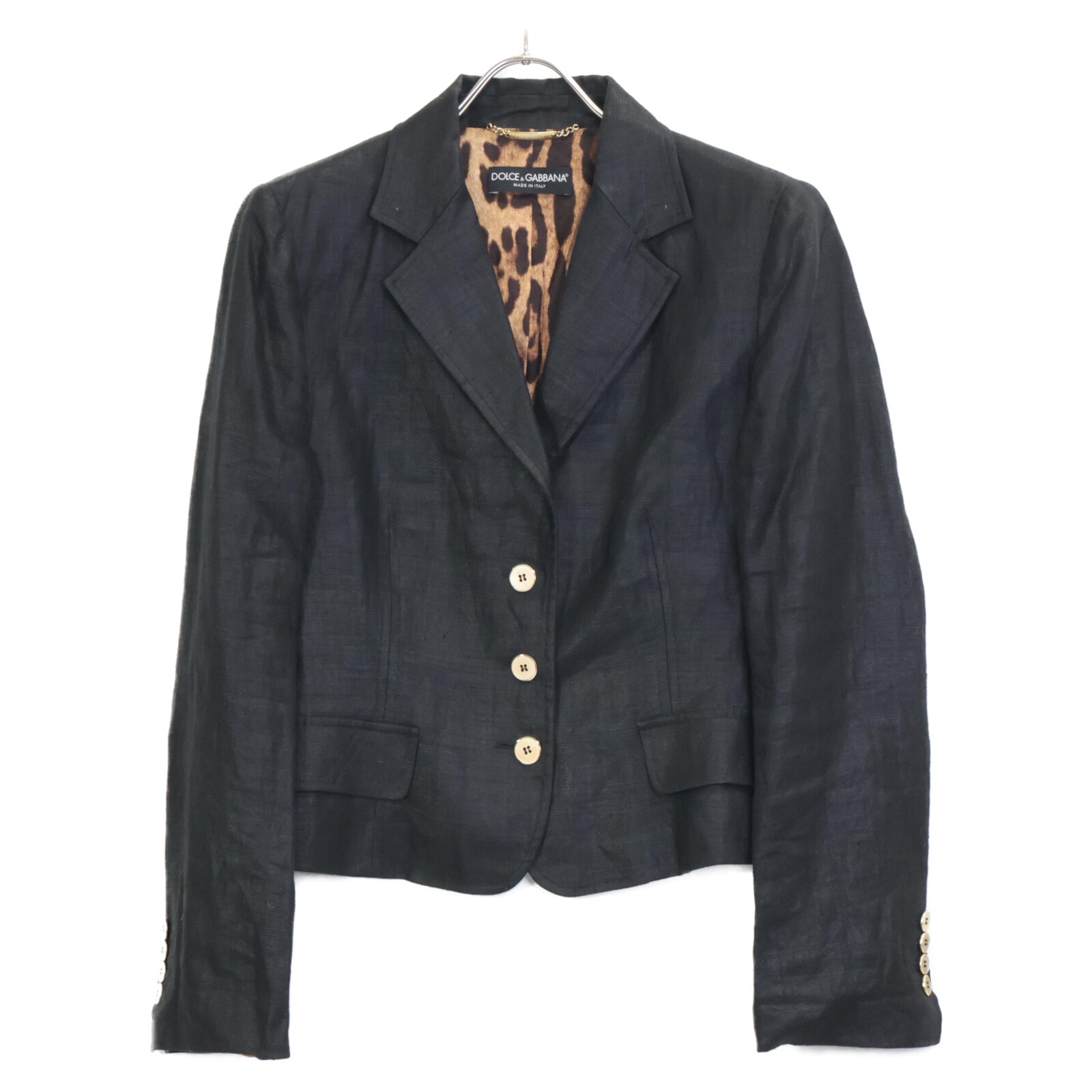 ドルチェアンドガッバーナ F2401T FU4B1 ブラック 裏地レオパード リネンジャケット 44