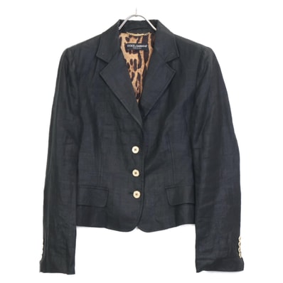 ドルチェアンドガッバーナ F2401T FU4B1 ブラック 裏地レオパード リネンジャケット 44