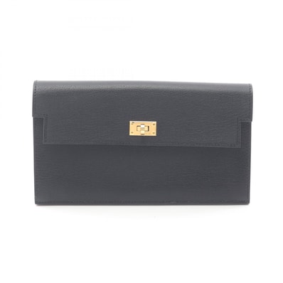 エルメス HERMES ケリーポケット ロング 二つ折り長財布 財布 レザー シェブルシャムキラ W刻印(2024年製造) レディース ブラック系 H085047CC89 【中古】