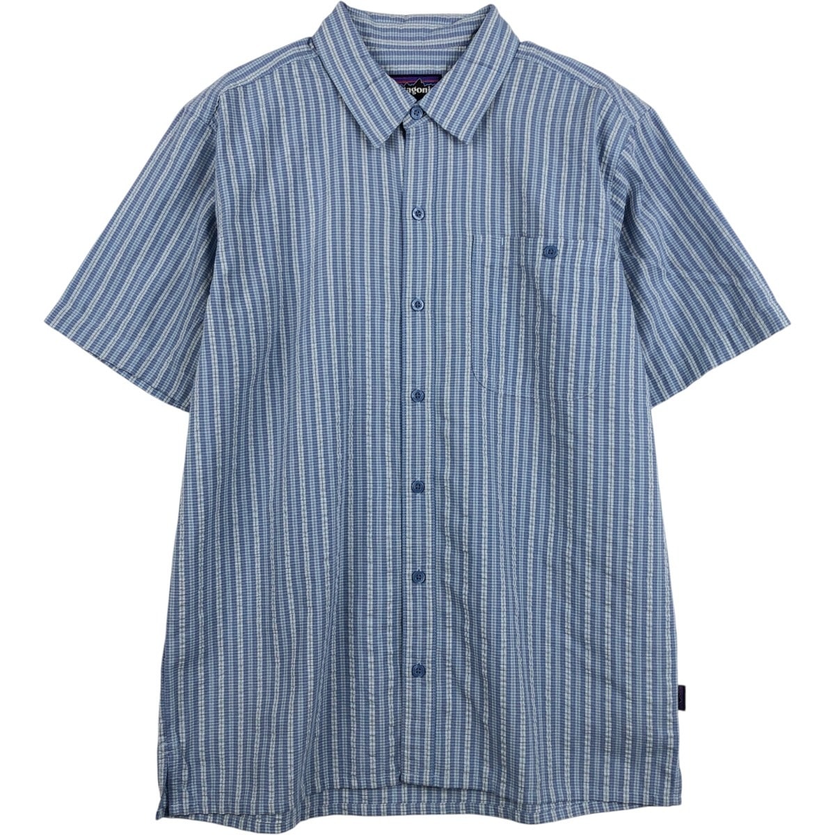 古着 パタゴニア Patagonia STY53004SP18 ストライプ柄 半袖 ポリシャツ ボックスシャツ メンズM相当/eaa674135