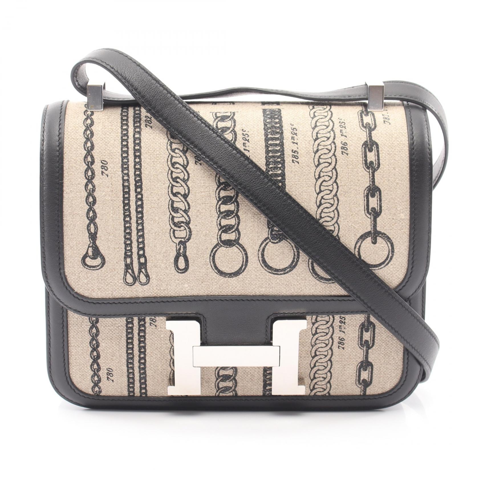 エルメス HERMES コンスタンス3 24 デシェネ ショルダーバッグ バッグ キャンバス レザー トワルドゥキャンプ / ヴォースイフト ヴォースイフト C刻印(2018年製造) レディース ベージュ系 / ブラック系 【中古】