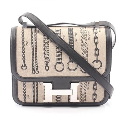 エルメス HERMES コンスタンス3 24 デシェネ ショルダーバッグ バッグ キャンバス レザー トワルドゥキャンプ / ヴォースイフト ヴォースイフト C刻印(2018年製造) レディース ベージュ系 / ブラック系 【中古】