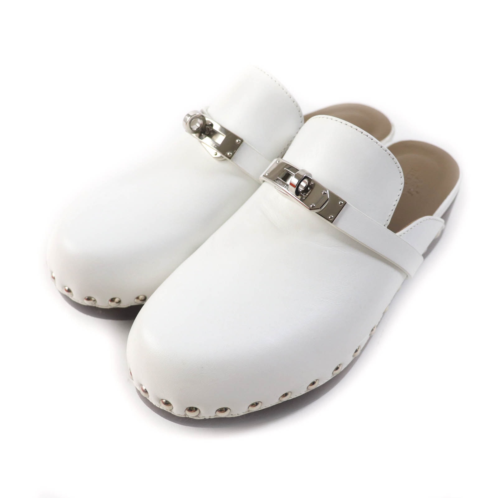 美品 エルメス
 ミュール Carlotta カルロッタ ホワイト レディース 36