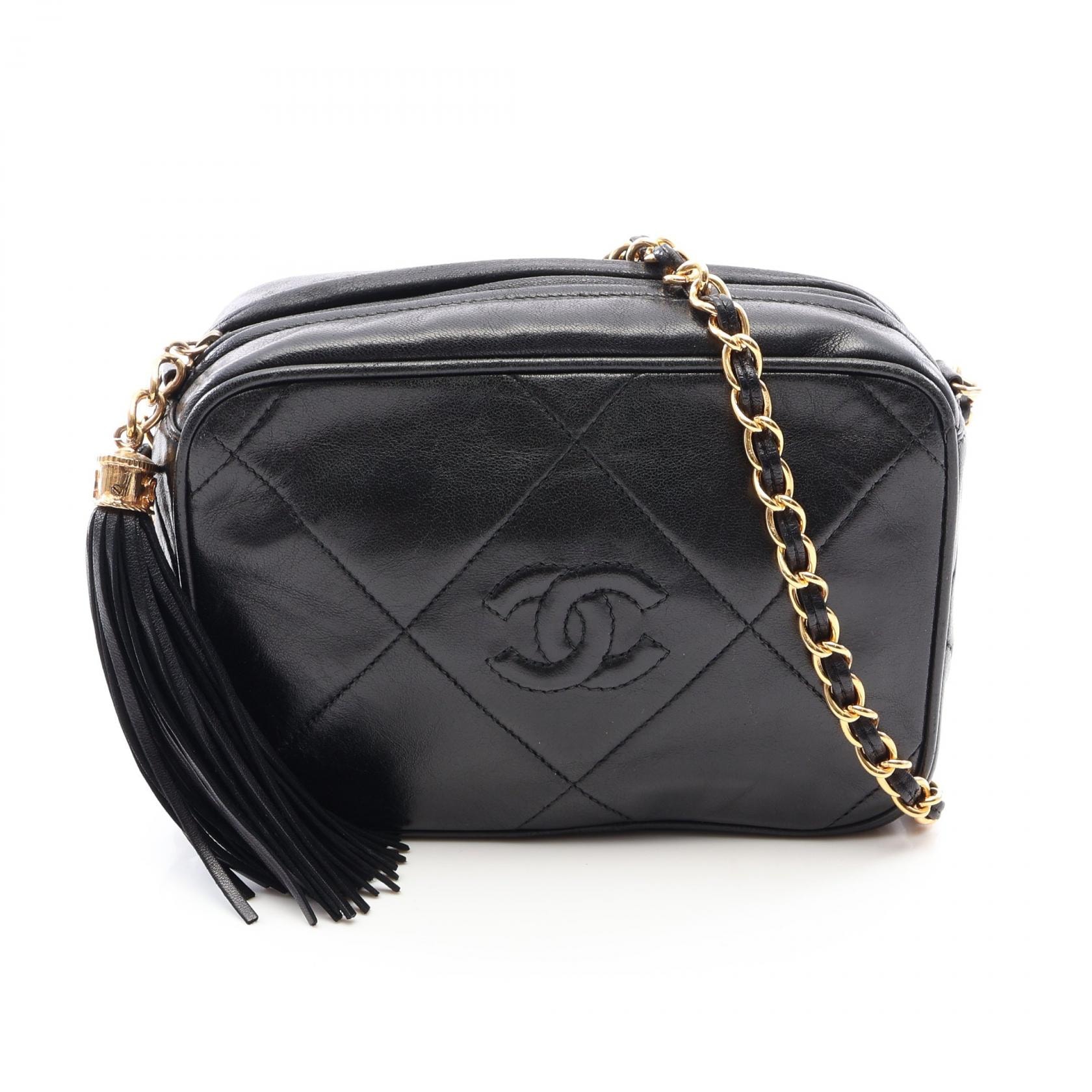 シャネル CHANEL ココマーク ダイヤステッチ フリンジ ショルダーバッグ バッグ ラムスキン(羊革) レディース ブラック系 【中古】