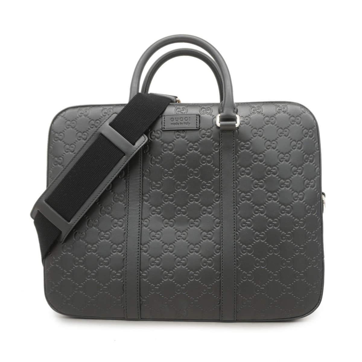 ★最終価格★SALE【6db1099-k】グッチ ブリーフケース グッチシマ 435322 レザー ブラック シルバー金具 2wayバッグ【中古】メンズ