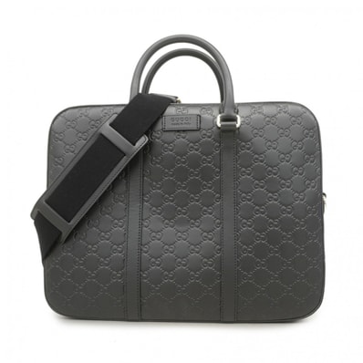 ★最終価格★SALE【6db1099-k】グッチ ブリーフケース グッチシマ 435322 レザー ブラック シルバー金具 2wayバッグ【中古】メンズ