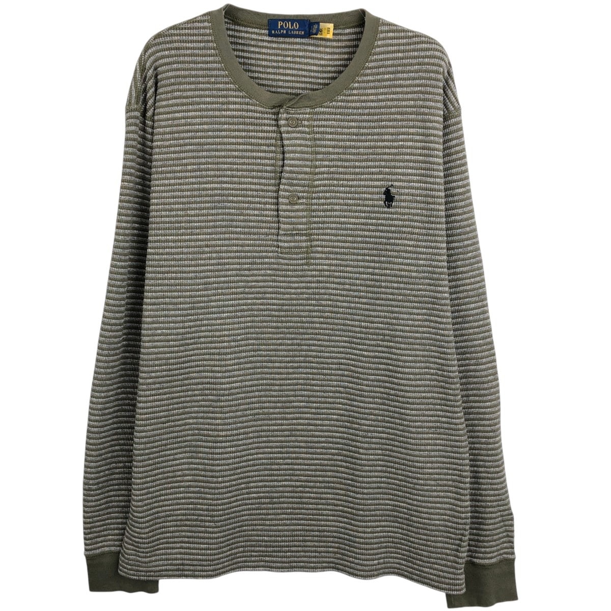 古着 ラルフローレン Ralph Lauren POLO RALPH LAUREN ボーダー柄 ヘンリーネック サーマルロンT ワッフル メンズL相当/eaa662159