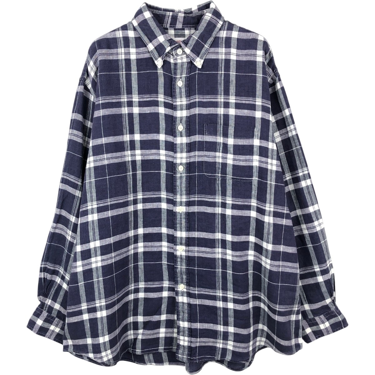 古着 ブルックスブラザーズ Brooks Brothers Est.1818 MEDISON FIT チェック柄 長袖 リネン ボタンダウンシャツ メンズXL相当/eaa668178