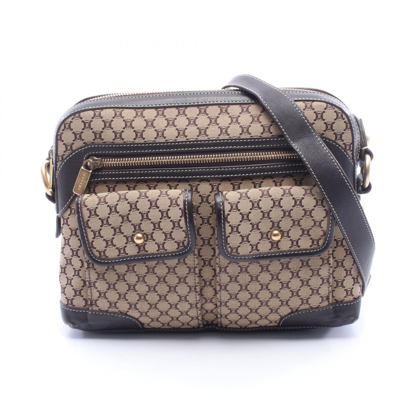 セリーヌ CELINE マカダム ショルダーバッグ バッグ キャンバス レザー レディース ベージュ系 / ブラウン系 【中古】
