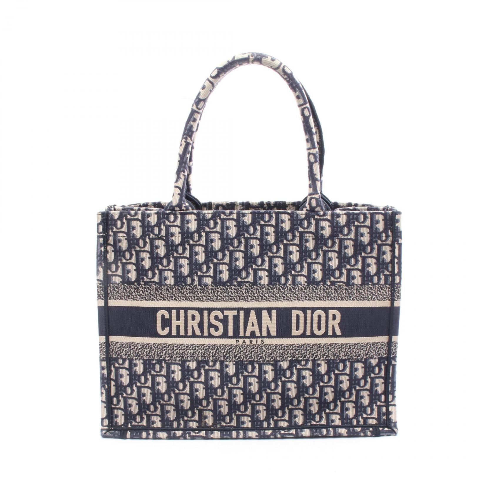 ディオール Dior BOOK TOTE ブックトート ミディアム トートバッグ バッグ キャンバス レディース ネイビー系 / ベージュ系 M1296ZRIW 【中古】