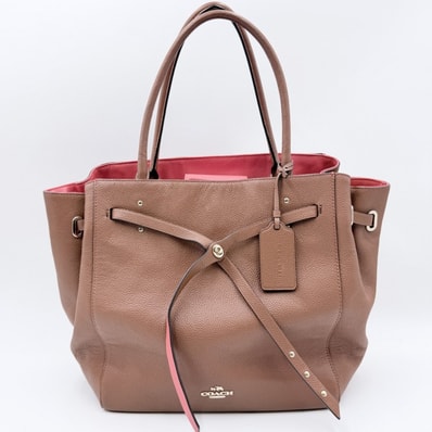COACH(コーチ)ターンロック タイ スモール トート トートバッグ レザー ブラウン系×ピンク系 ゴールドトーン金具 レディース
