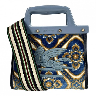 ETRO エトロ 2WAY ラブトロッター ハンドバッグ ショルダーバッグ 肩掛け 斜め掛け ジャガード プラスチック ブルー 青 ゴールド金具 レディース 美品【中古品】