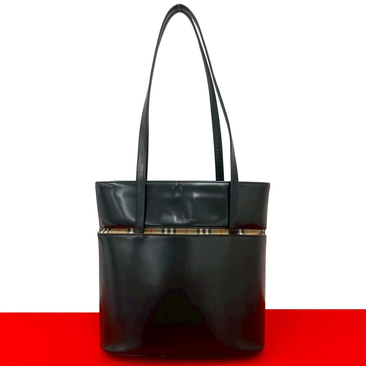 BURBERRY バーバリー ノバチェック レザー トートバッグ ブラック
36373