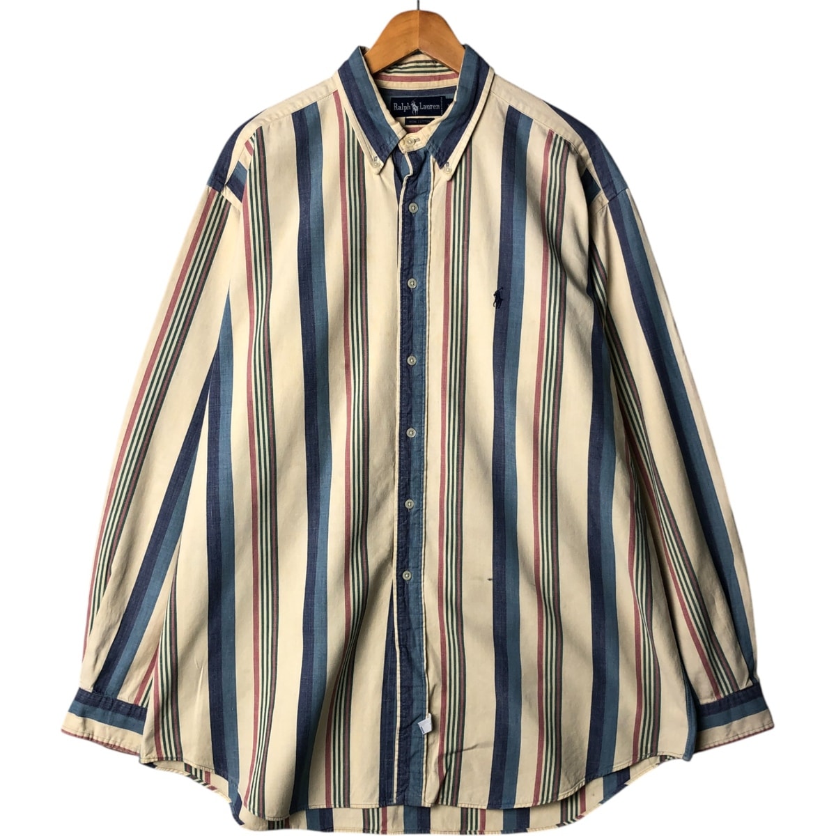 古着 ラルフローレン Ralph Lauren マルチストライプ 長袖 ボタンダウンストライプシャツ メンズXL相当/eaa572993