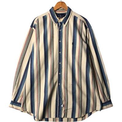 古着 ラルフローレン Ralph Lauren マルチストライプ 長袖 ボタンダウンストライプシャツ メンズXL相当/eaa572993