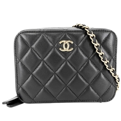 CHANEL シャネル ショルダーバッグ マトラッセ チェーンポシェット ココマーク 肩掛け ラムスキン ブラック 黒 ゴールド金具 レディース【中古品】