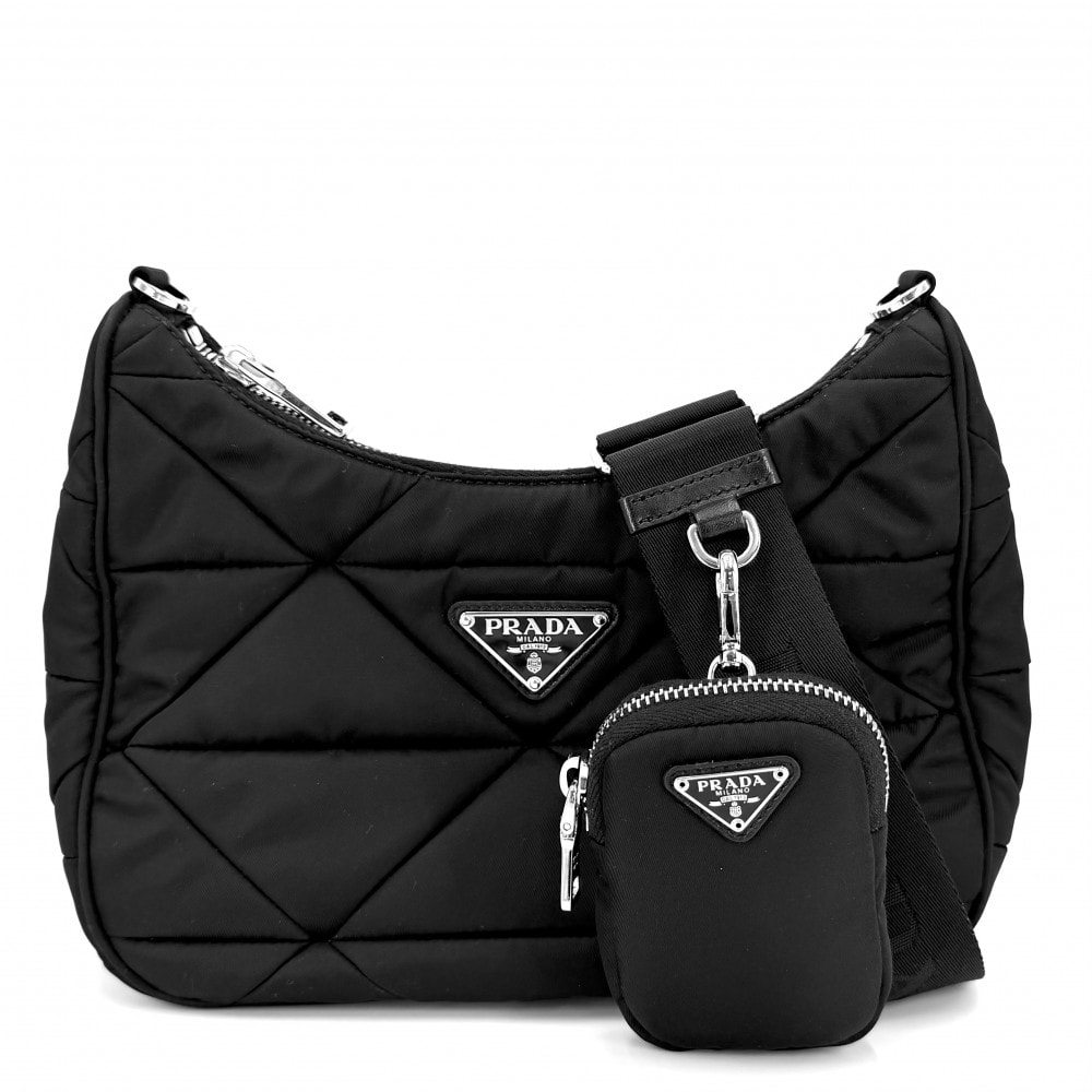 PRADA プラダ ショルダーバッグ パデッドRe-Nylon 肩掛け 斜め掛け トライアングルロゴ メンズ レディース 男女兼用 1BC151 ナイロン    ブラック 黒 シルバー金具 ユニセックス 美品【中古品】