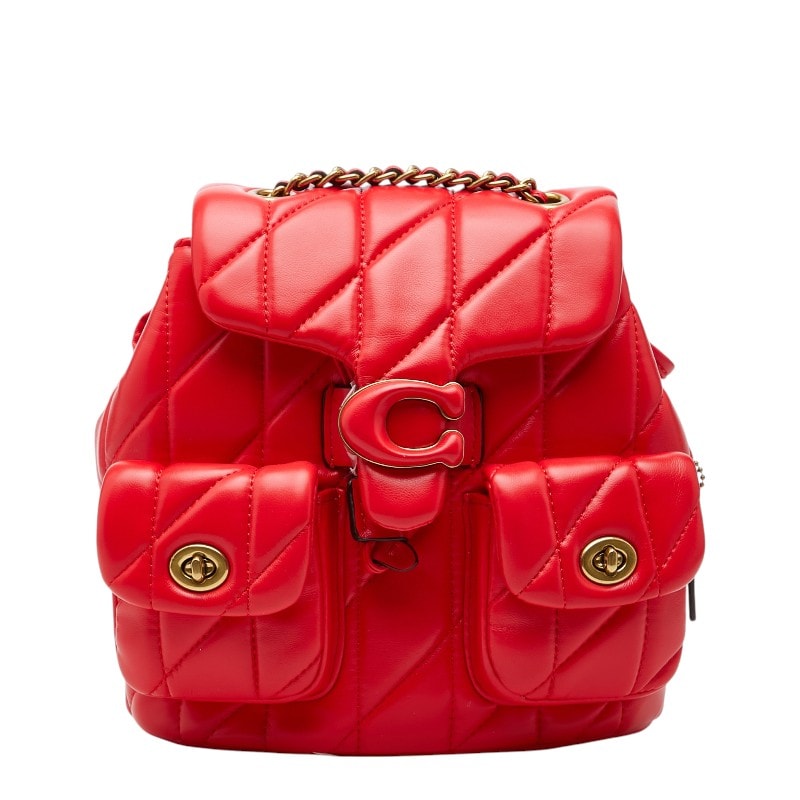 コーチ タビー チェーン リュック デイパック バックパック CU077 レッド レザー レディース COACH 【中古】