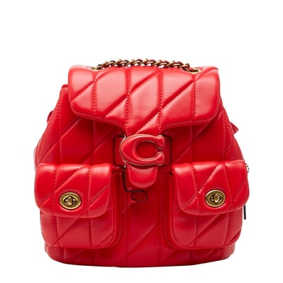コーチ タビー チェーン リュック デイパック バックパック CU077 レッド レザー レディース COACH 【中古】