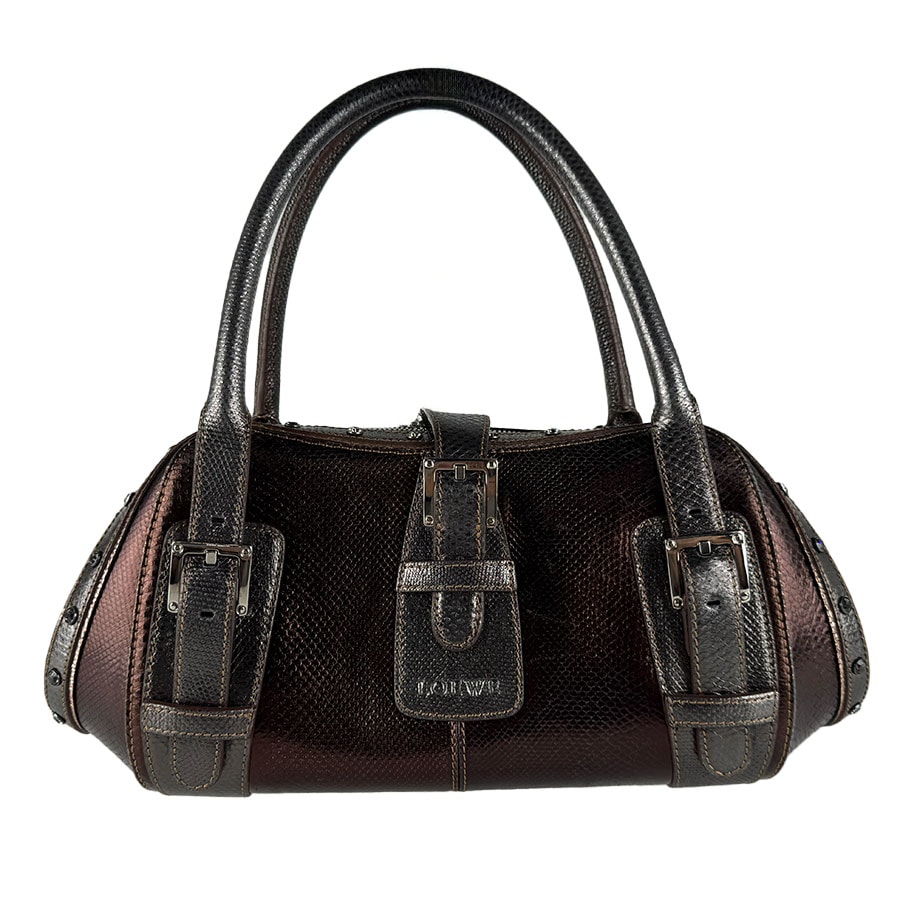 ロエベ LOEWE ハンドバッグ レザー ブラウン/グレー レディース【中古】 z10886