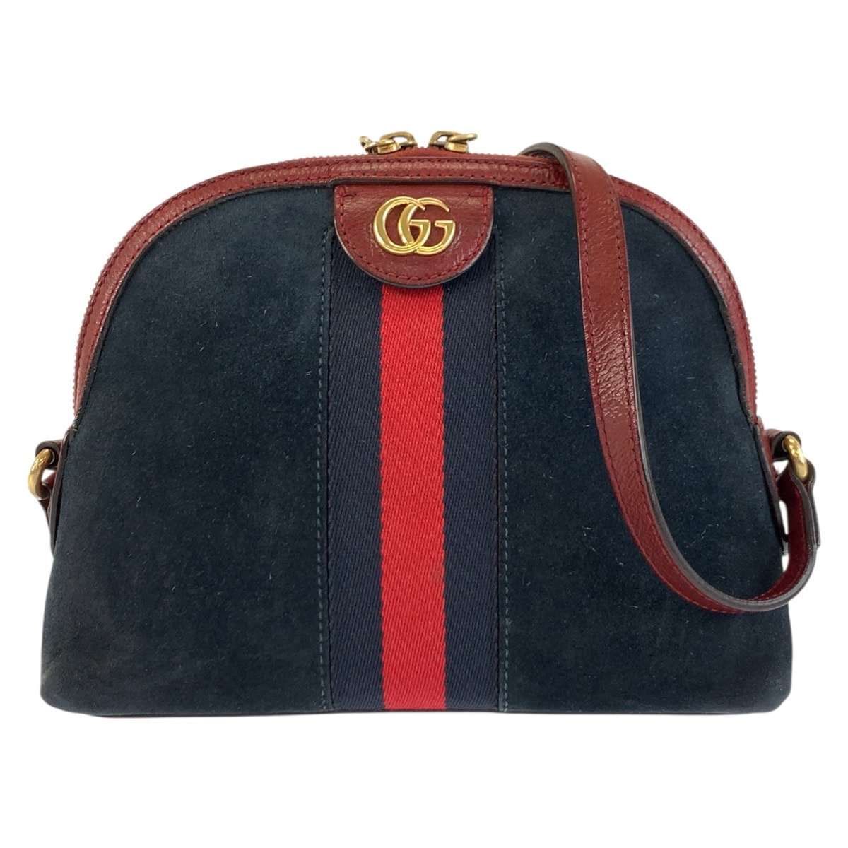 美品 GUCCI グッチ シェリーライン オフィディア ネイビー レッド ゴールド金具 スウェード レザー/ ショルダーバッグ ポシェット 602370 【中古】