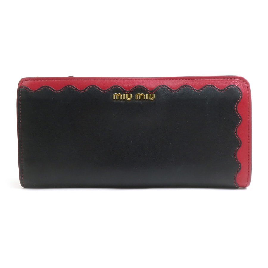 ミュウミュウ MIUMIU L字ファスナー長財布 レザー レッド/ブラック レディース【中古】 r11115i