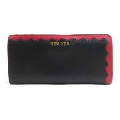 ミュウミュウ MIUMIU L字ファスナー長財布 レザー レッド/ブラック レディース【中古】 r11115i
