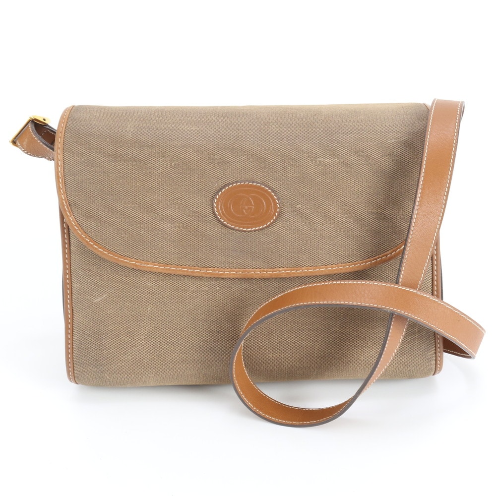 グッチ オールドグッチショルダーバッグ レザー×キャンバス