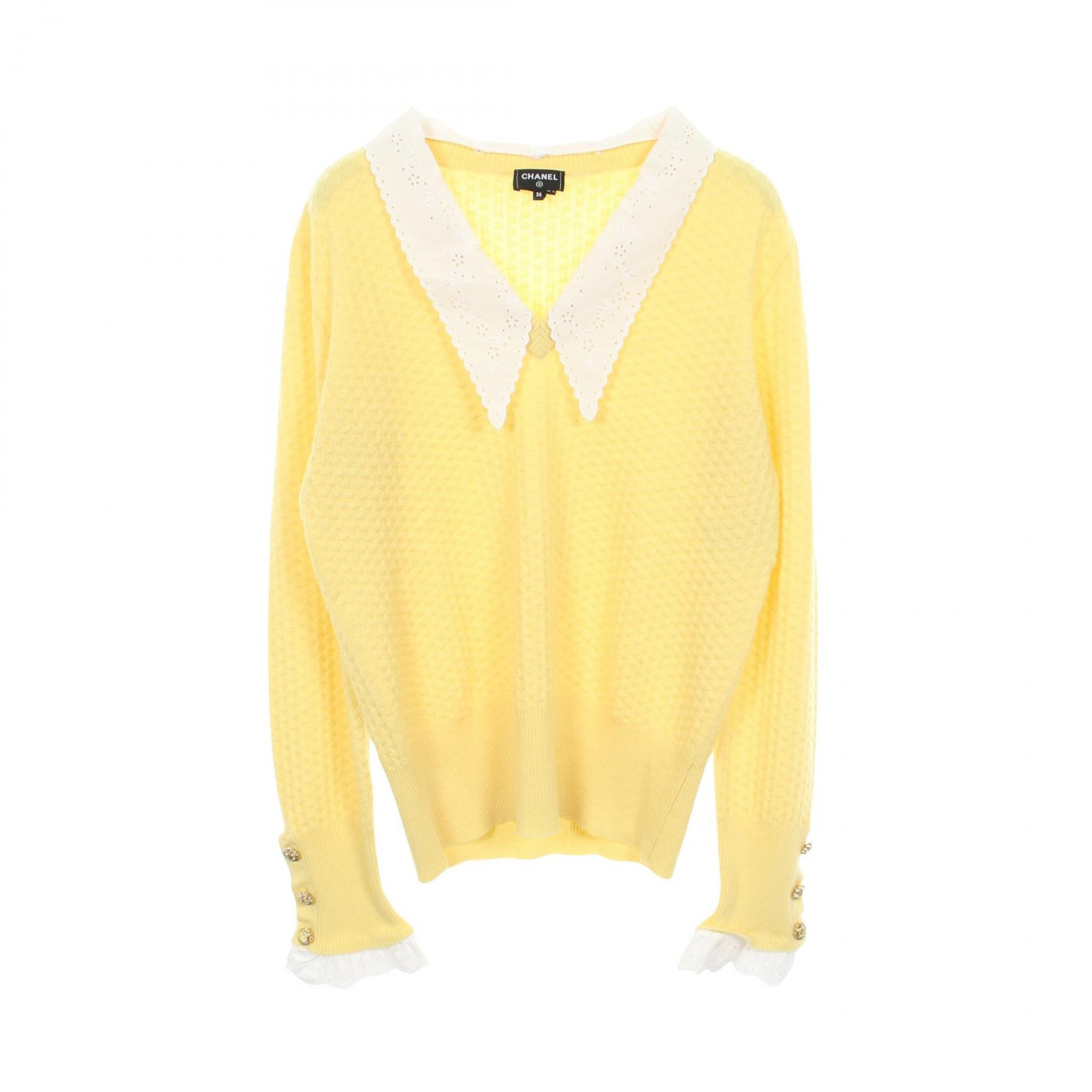 シャネル CHANEL ココマークボタン Vネック ニット 衣料品 トップス カシミヤ レディース イエロー系 P77538K11210 【中古】