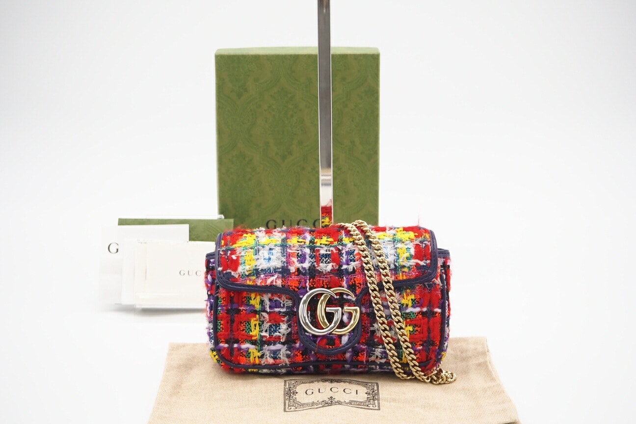 美品 GUCCI グッチ GGマーモント ツイード ミニバッグ 476433 ショルダーバッグ マルチカラー ツイード レディース