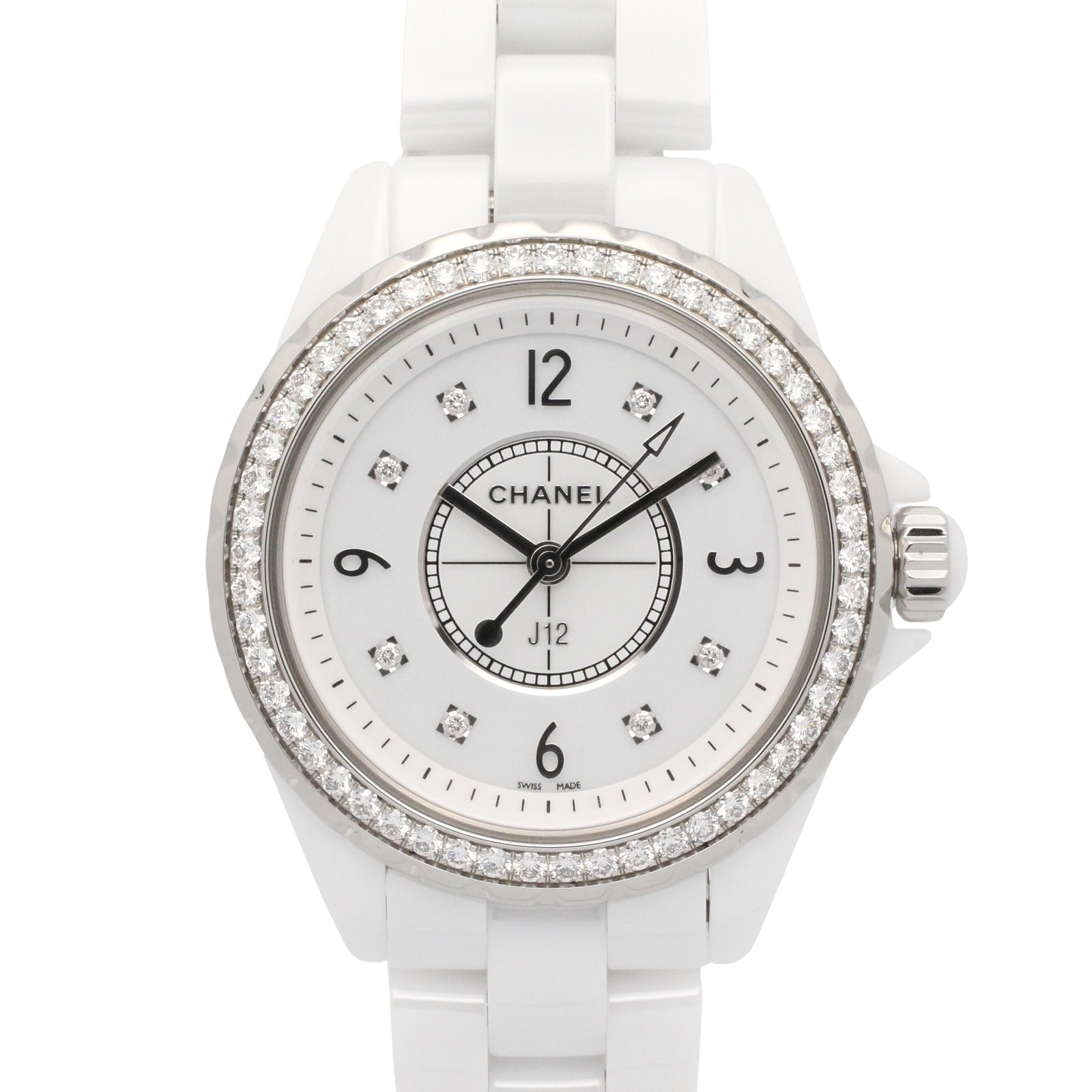 シャネル CHANEL J12 ダイヤベゼル/8Pダイヤ 腕時計 時計 セラミック ダイヤモンド レディース ホワイト系 H3110 【中古】