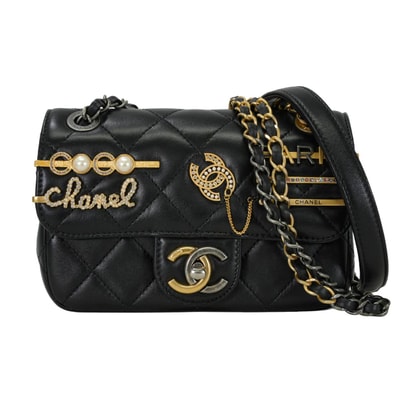 CHANEL シャネル ショルダーバッグ マトラッセ クリップココ Wチェーン アイコン 黒 (ブラック)/ゴールド ラムスキン/ラインストーン/パール ゴールド金具 AS2978 新品同様【中古】
