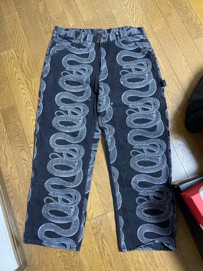 Supreme x HYSTERIC GLAMOUR Snake Double Knee Denim Painter Pant "Black"