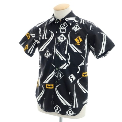 【中古】ブラックコムデギャルソン BLACK COMME des GARCONS コットン レギュラーカラー 半袖シャツ ブラックxホワイト【サイズXS】【ユニセックス】