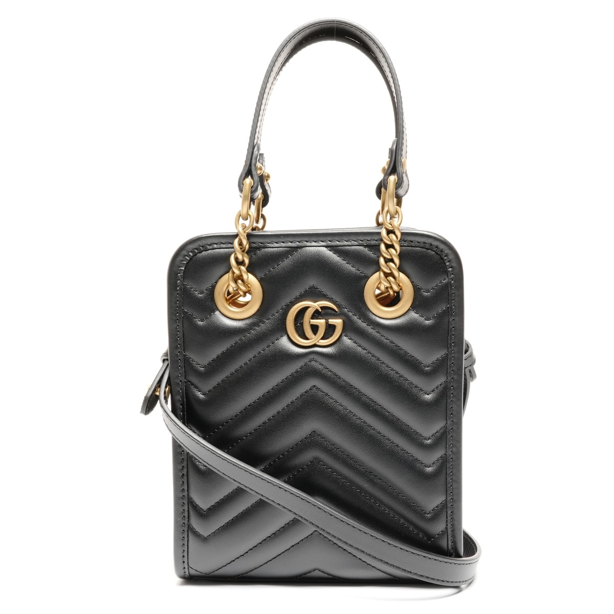 グッチ GUCCI GG マーモント ミニ トート チェーン レザー 2way 696123 ショルダーバッグ【中古】
