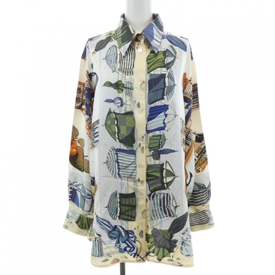【ヴィンテージ】エルメス HERMES CHARMES DES PLAGES NORMANDES ツイルレーヌ. シャツ
