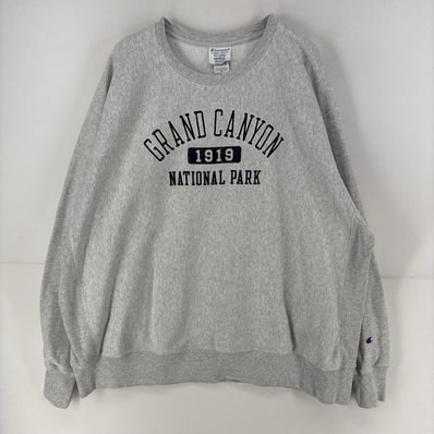 古着 チャンピオン Champion スウェット ワンポイント リバースウィーブ プリント トレーナー クルーネック 3XL グレー メンズ