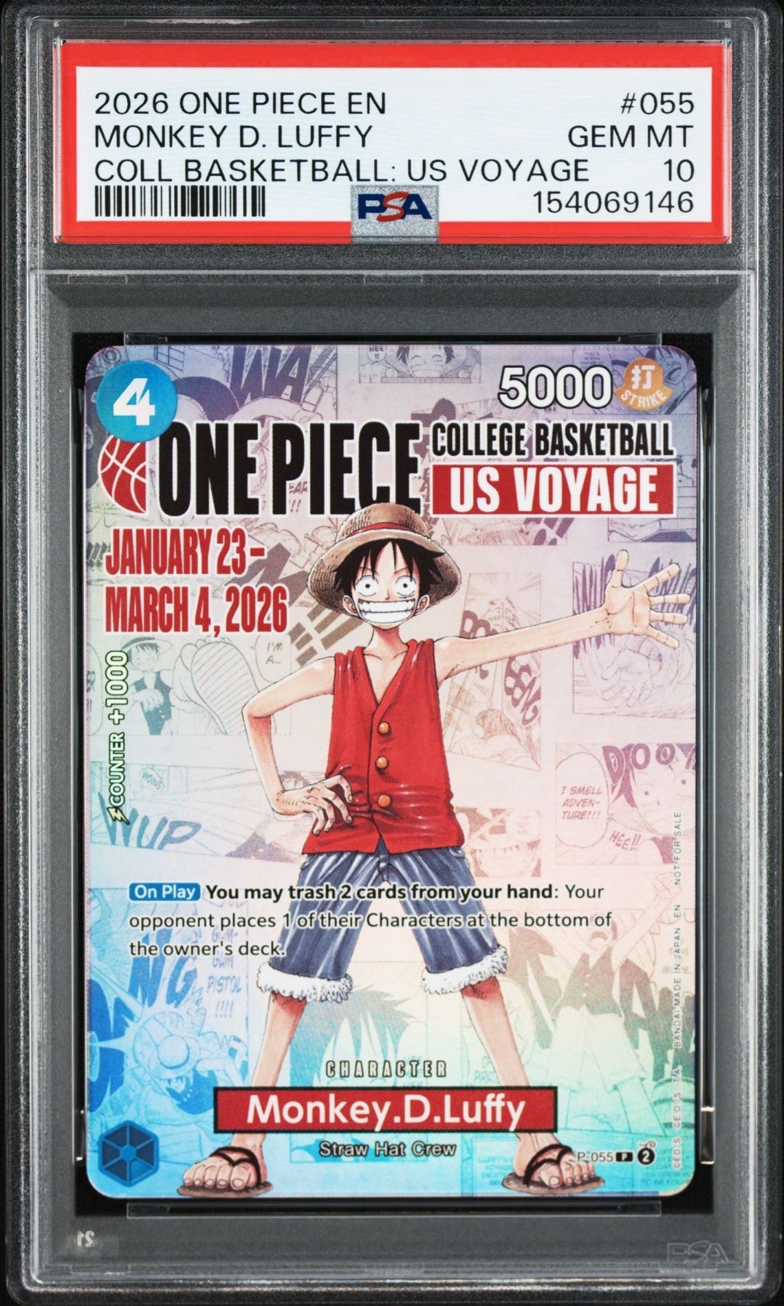 モンキー・D・ルフィ:P (開封済) [P-055]【英語版】(プロモーションカード「ワンピース カレッジ バスケットボール:USボヤージュ」)