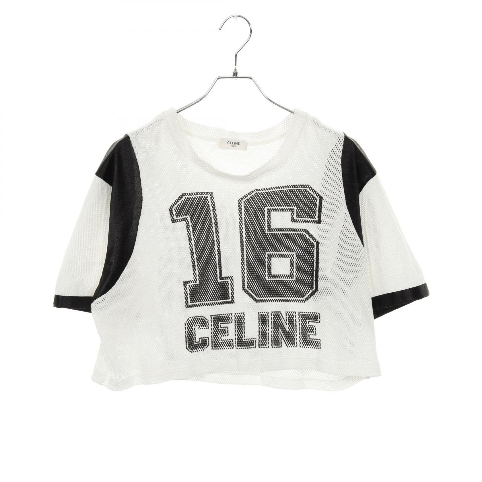 セリーヌ CELINE 16 CELINE プリント クロップド メッシュ カットソー 衣料品 トップス コットン レディース ホワイト系 / ブラック系 【中古】