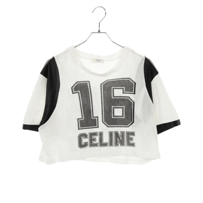 セリーヌ CELINE 16 CELINE プリント クロップド メッシュ カットソー 衣料品 トップス コットン レディース ホワイト系 / ブラック系 【中古】