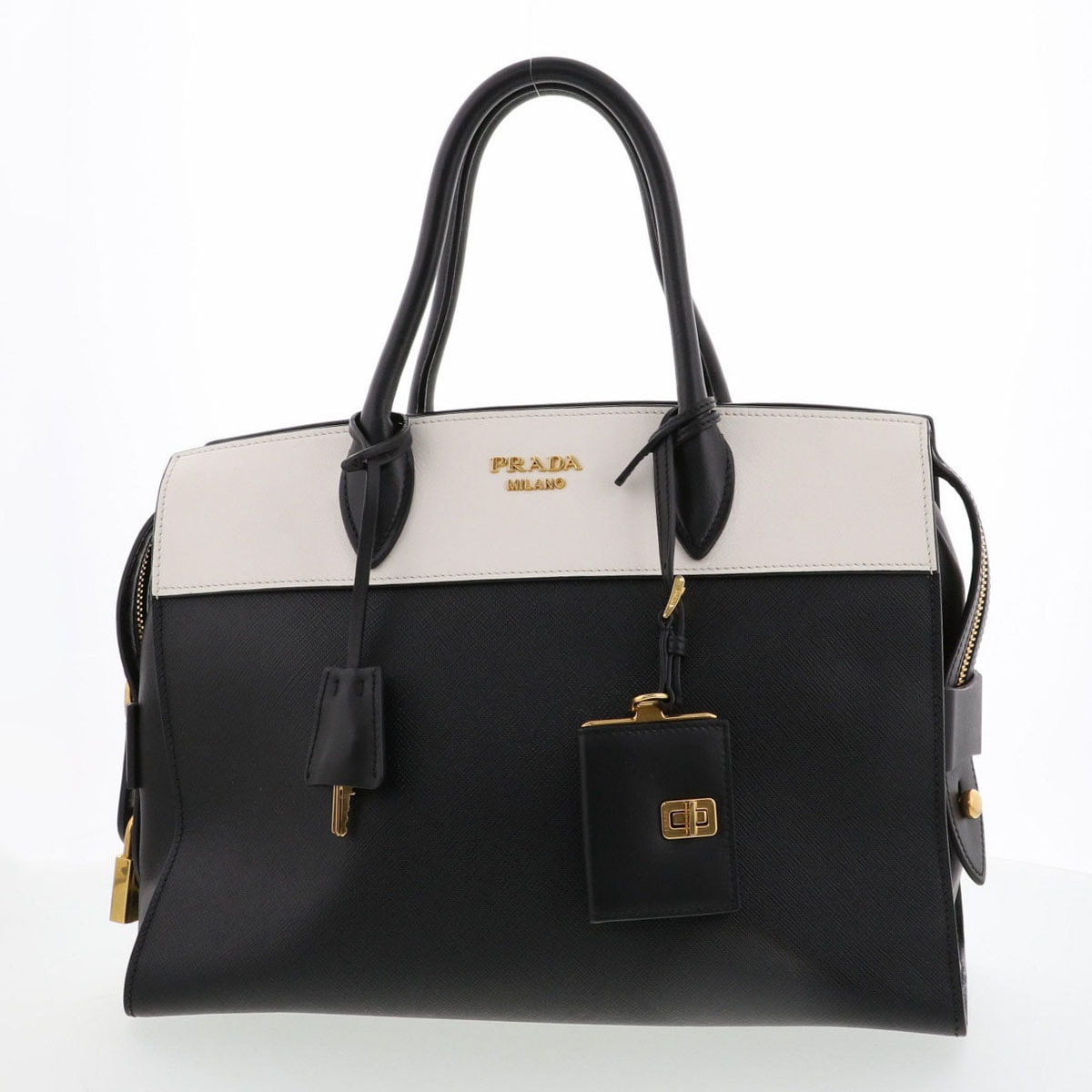 【再値下げ】 PRADA プラダ エスプラナード バイカラー ハンドバッグ 1BA047 レザー ブラック ホワイト レディース【中古】