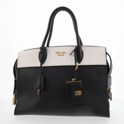 【再値下げ】 PRADA プラダ エスプラナード バイカラー ハンドバッグ 1BA047 レザー ブラック ホワイト レディース【中古】
