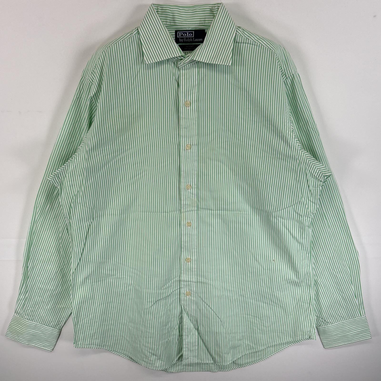 古着 90's/90年代 ポロバイラルフローレン Polo by Ralph Lauren 長袖シャツ ボタンシャツ REGENT CUSTOM FIT 16 L グリーン系 ストライプ メンズ