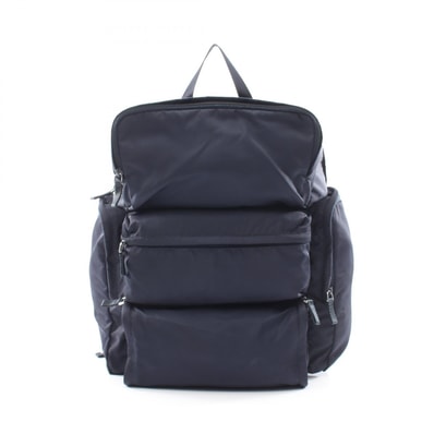 プラダ PRADA トライアングルロゴ リュックサック バックパック バッグ ナイロン キャンバス レディース ネイビー系 【中古】