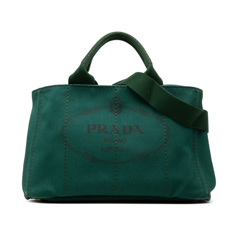 プラダ カナパ M ハンドバッグ トートバッグ ショルダーバッグ 2WAY グリーン キャンバス レディース PRADA 中古