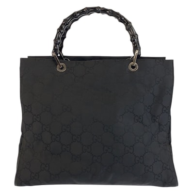 美品 GUCCI グッチ バンブー GG柄 ブラック 黒 ナイロン ハンドバッグ トートバッグ 603331 【中古】