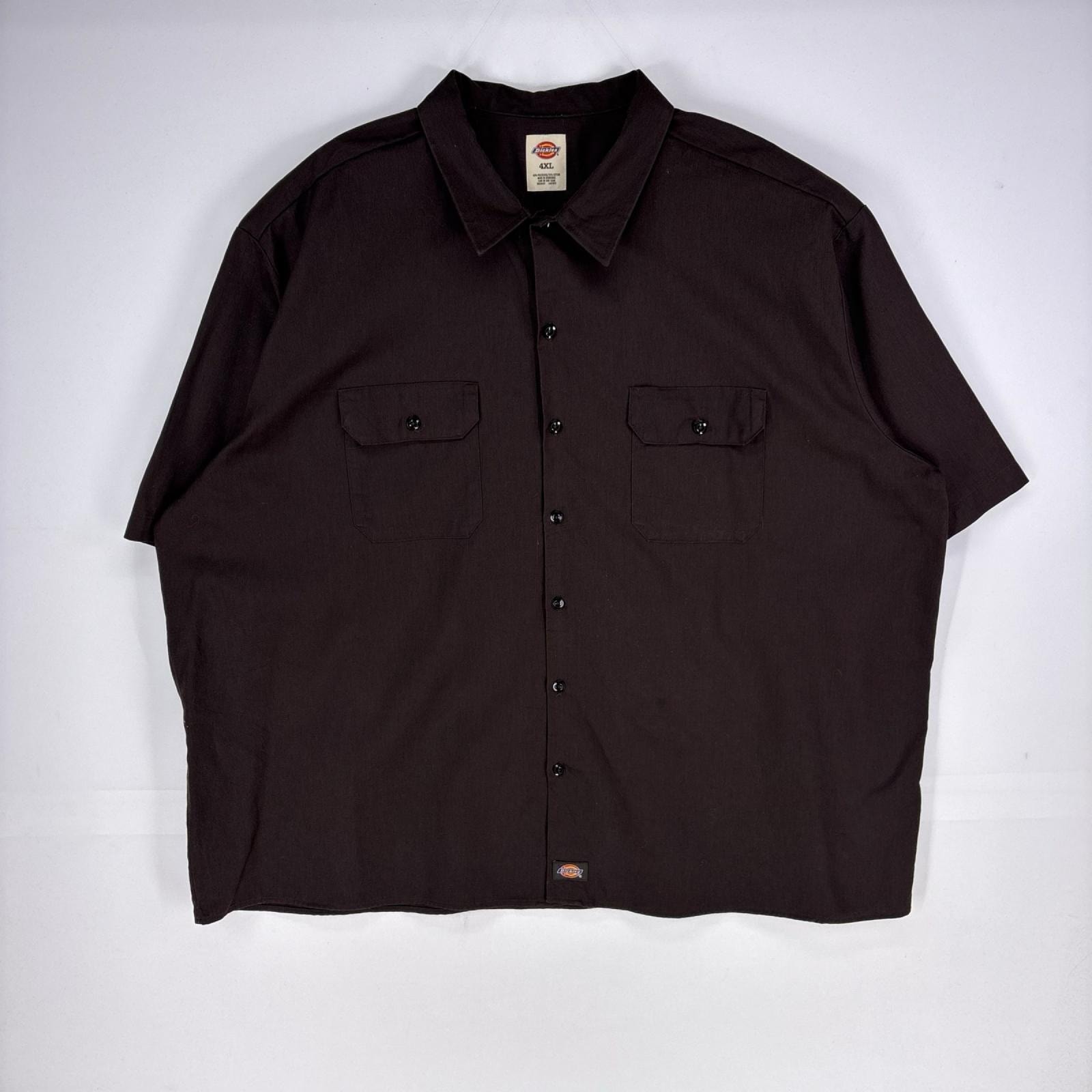 古着 ディッキーズ Dickies 半袖シャツ ワーク 胸ポケット ショートスリーブ 大きいサイズ 4XL  ブラウン系 メンズ